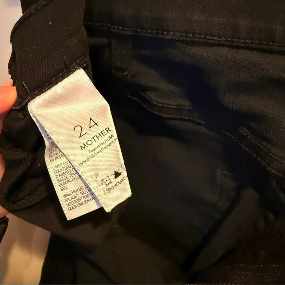 Mother‎ The Hustler Ankle Fray Black Wash Stretch Jeans Raw Hem Womens 24 Edgy